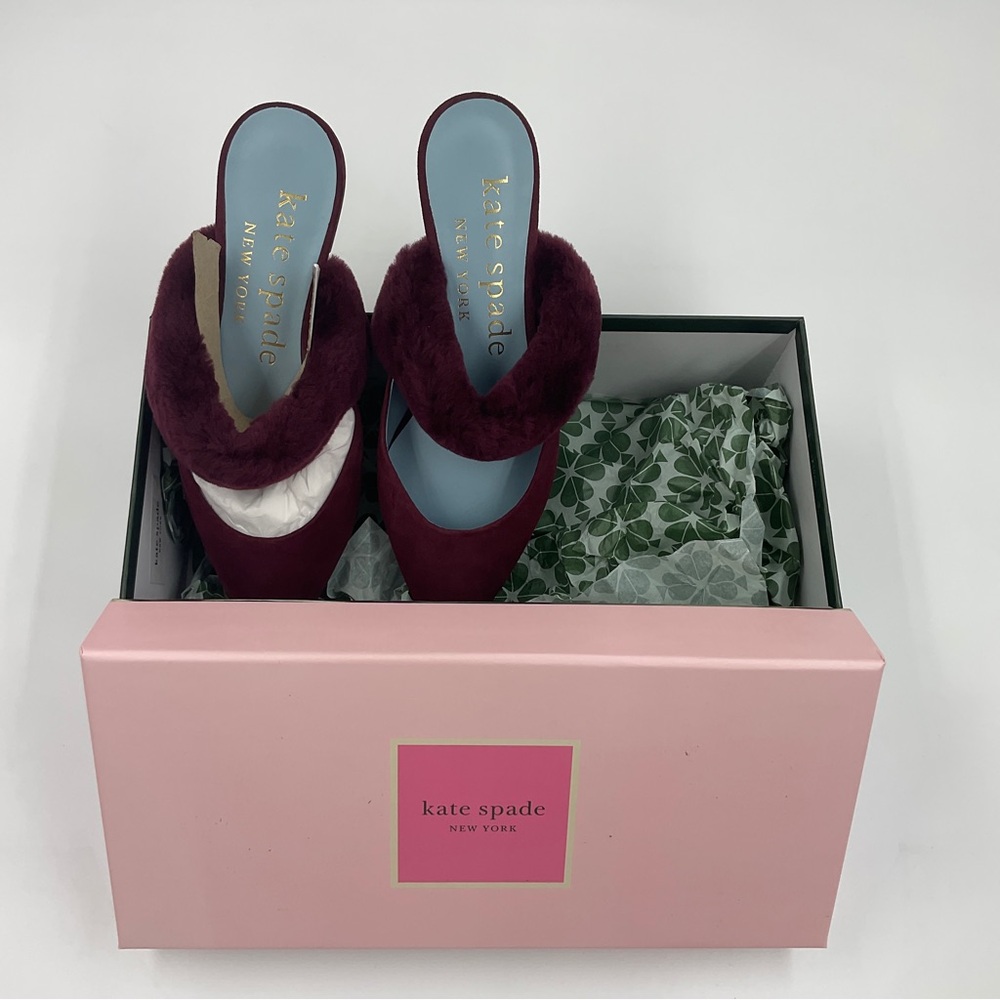 Kate Spade NWT Marielle Mules Suede NIB in Grenache Color Women’s Size 6B - Picture 8 of 16